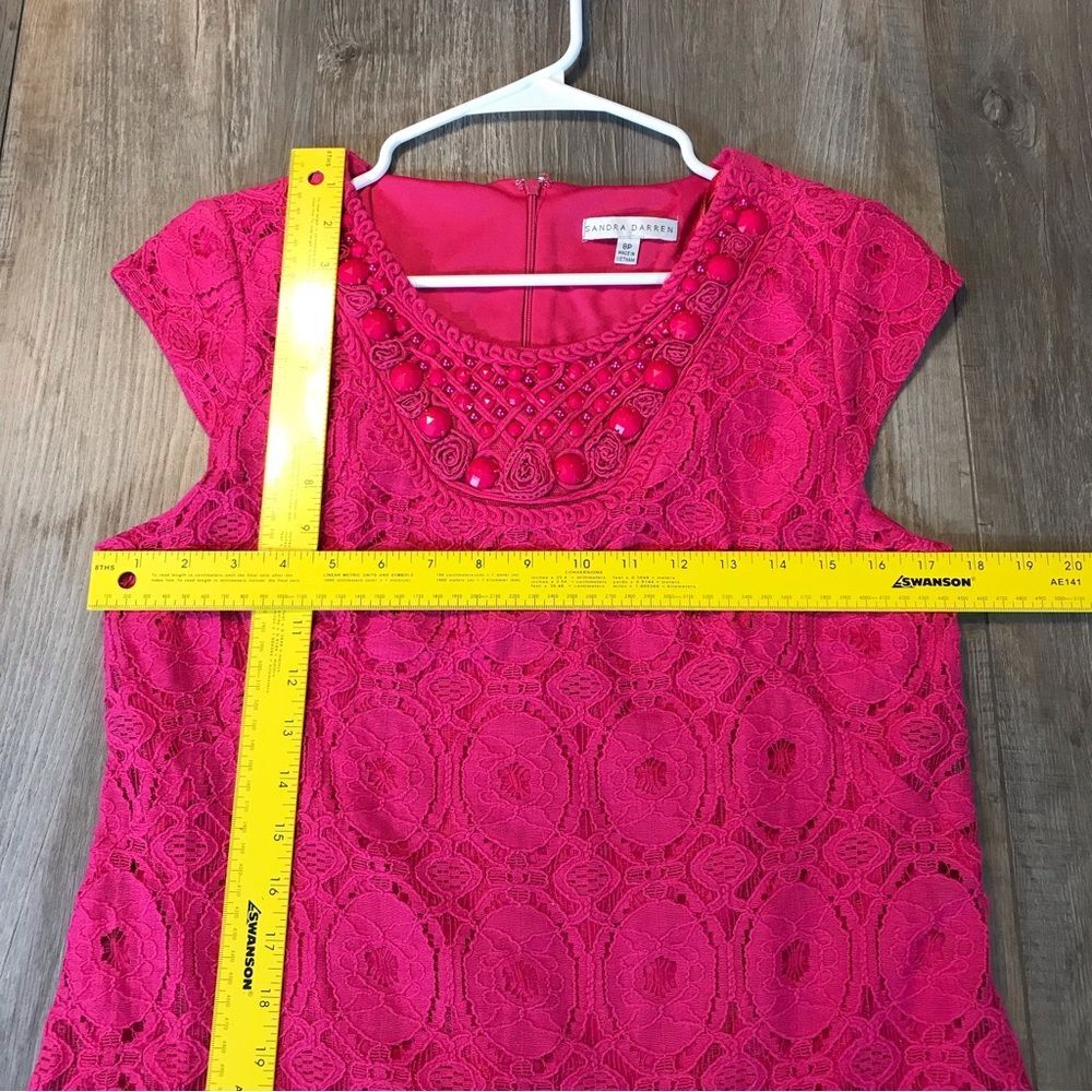 Sandra Darren Fuchsia Pink Lace Embellished Dress Sz 8P - Picture 9 of 11
